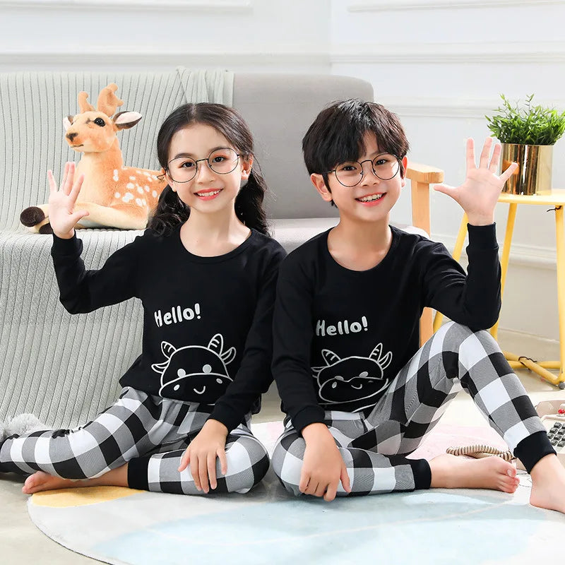 Kids Boys Girls Cartoon Print Tops + Pants Sets Sleepwear childrensterritory