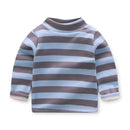Kids Korean Style Turtleneck Striped Design Velvet Winter T-shirts childrensterritory