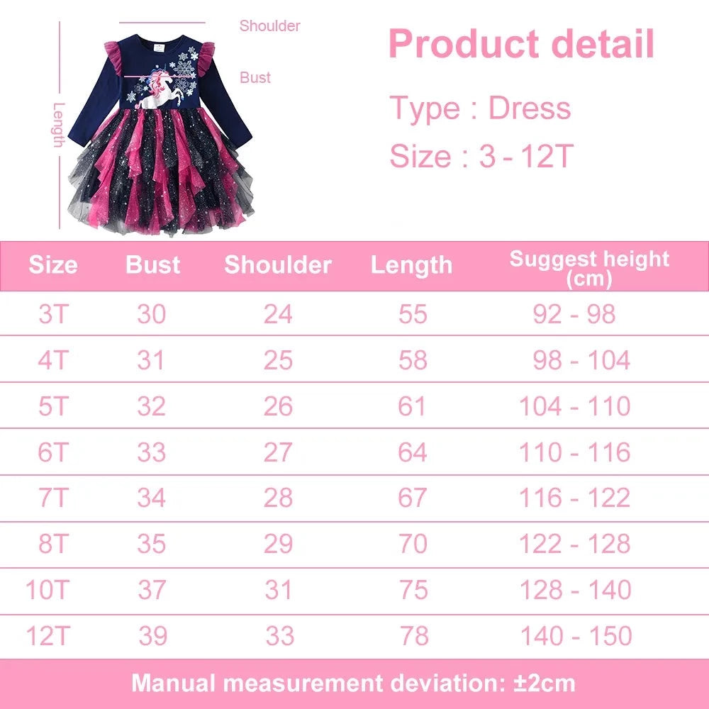 Kids Girls Snowflakes Print Layered Mesh Tulle Princess Dress childrensterritory