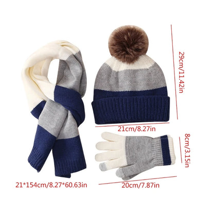 Little Boys and Girls Knitted Warm Plush Hat Scarf Gloves Set