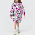 Kids Girls Cute Cat Print Casual Hoodie Dresses childrensterritory