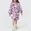 Kids Girls Cute Cat Print Casual Hoodie Dresses childrensterritory