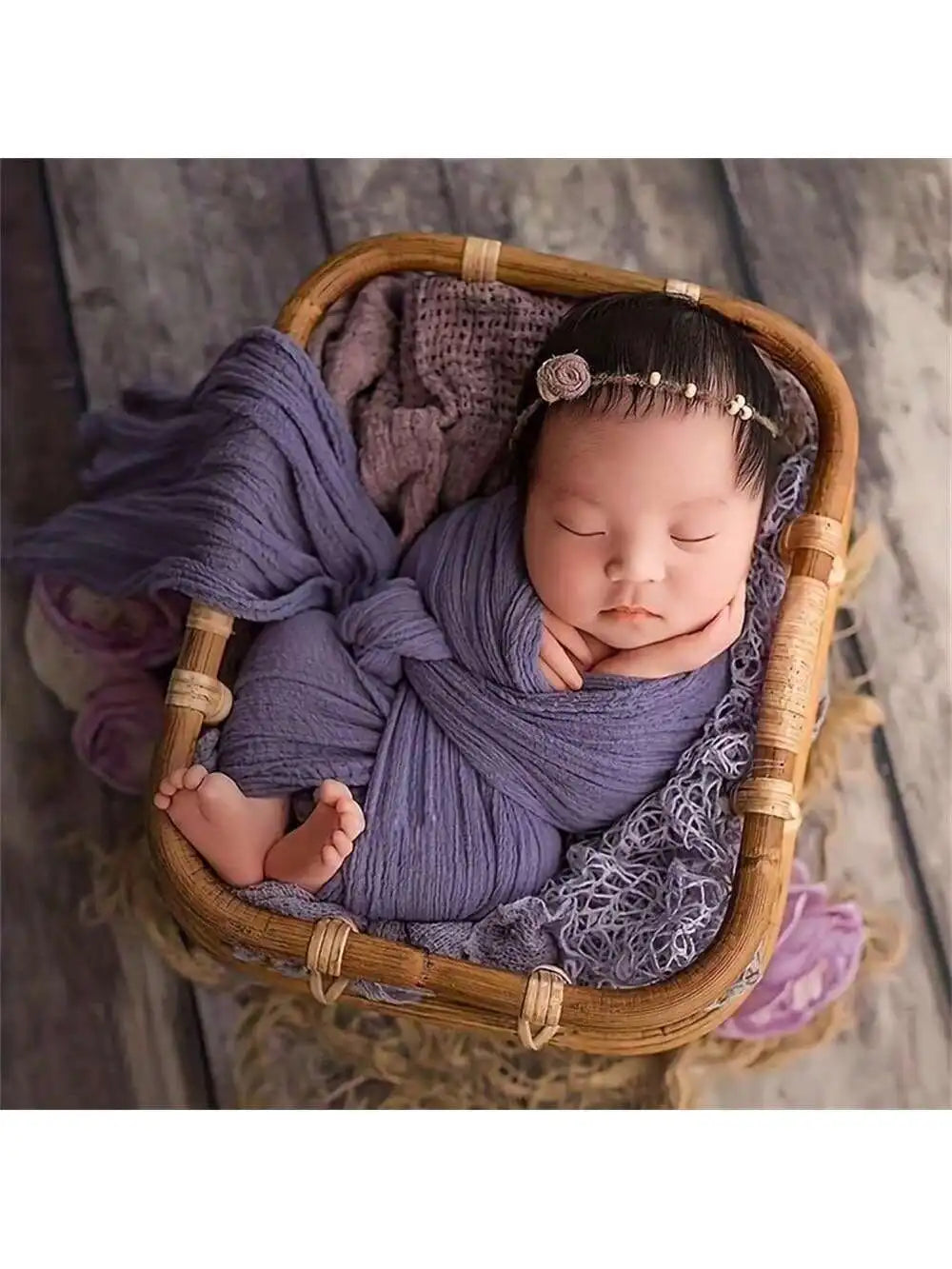 Vintage Handmade Wood Bamboo Basket Baby Photoshoot Prop childrensterritory