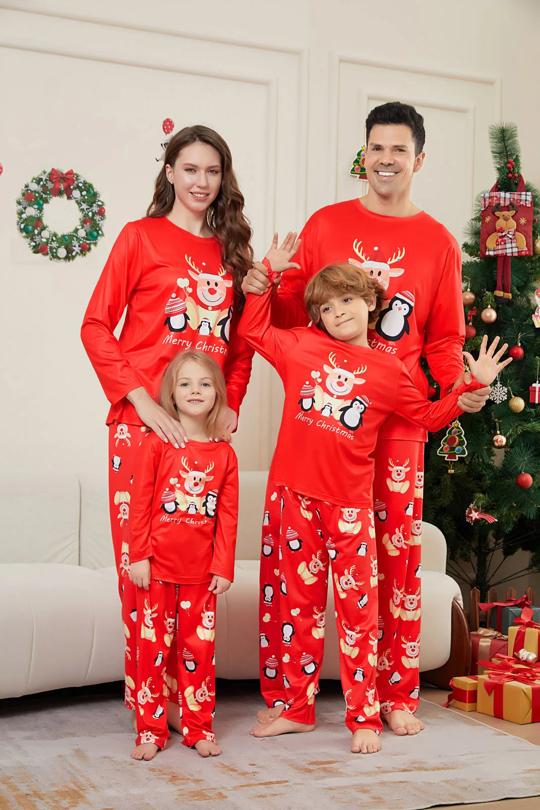 Cartoon Print Matching Christmas Family Pajamas