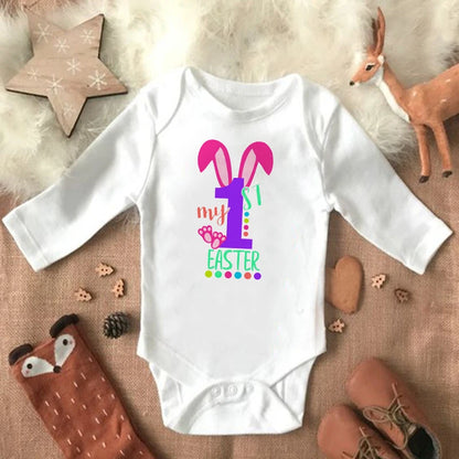 "My 1st Easter" Latter Print Baby Long Sleeve Easter Bodysuit childrensterritory