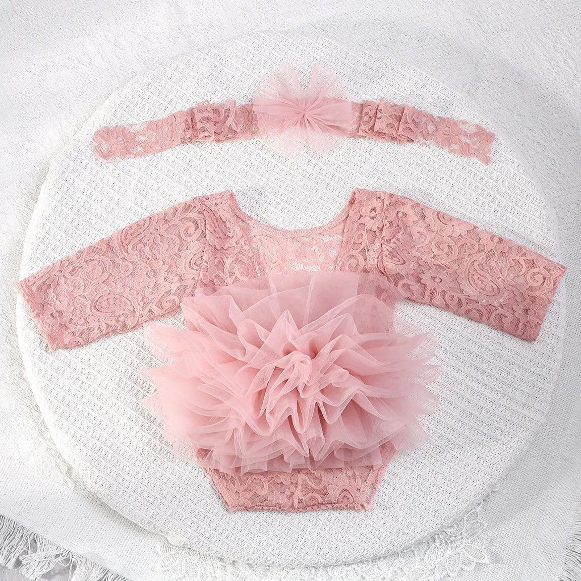 Newborn Baby Girl Lace Flower Design Photography Romper childrensterritory