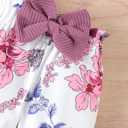 Newborn Girls Ruffle Romper Floral Pants with Hat Outfit