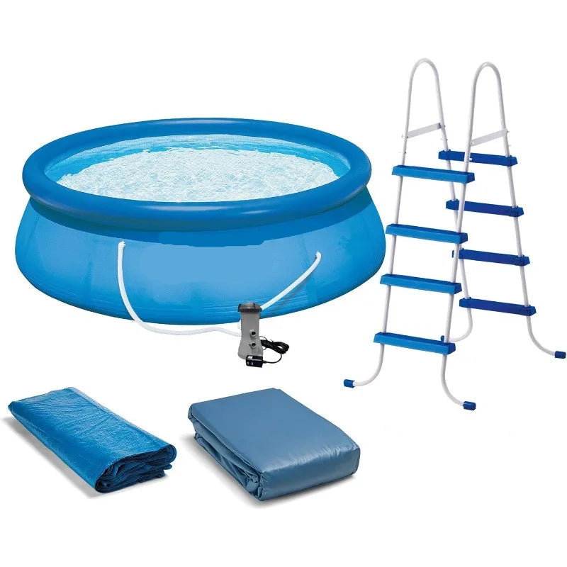 Inflatable Easy Set-Up Round Swimming Pool Set with Cover, Ladder