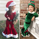 Kids Elegant Velvet Suit with Bell Bottom Pants for Christmas