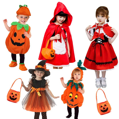 Kids Girls Fancy Cosplay Dresses for Halloween with Pumpkin Bag childrensterritory