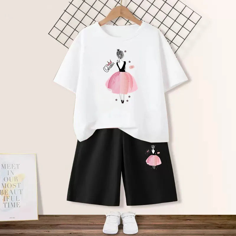 Kids Girls Butterfly High Heel T-shirt +Shorts 2 Piece Tracksuits childrensterritory