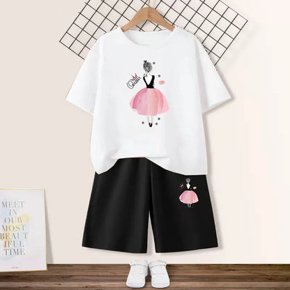 Kids Girls Butterfly High Heel T-shirt +Shorts 2 Piece Tracksuits childrensterritory
