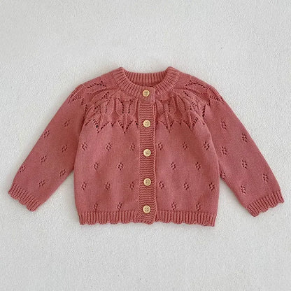 Solid Color Long Sleeve Infant Girls Knitted Cardigans childrensterritory