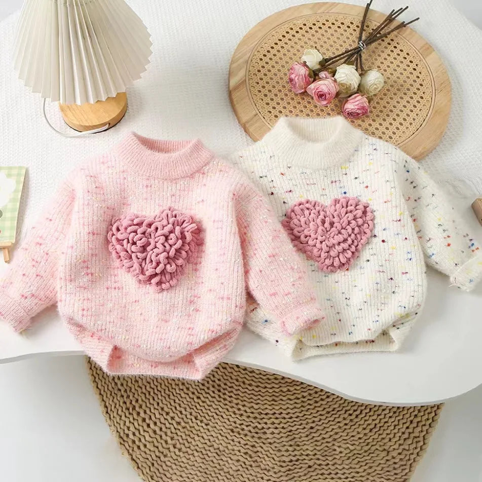 Girls Winter Colored Thread Love Design Knitted Sweater childrensterritory