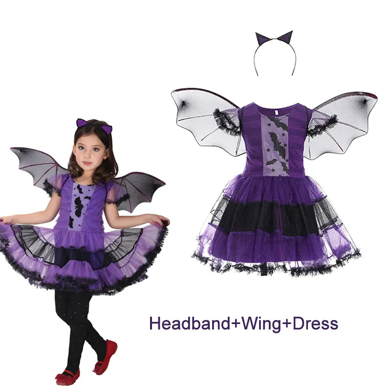 Kids Girls Fancy Cosplay Dresses for Halloween with Pumpkin Bag childrensterritory