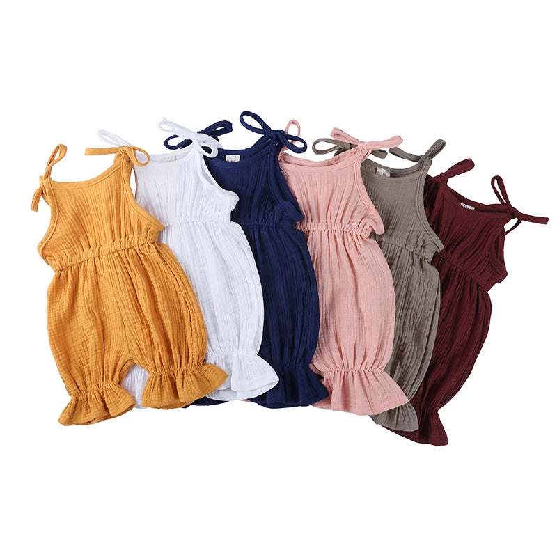 Plain Color Sling Summer Romper for Baby Girl
