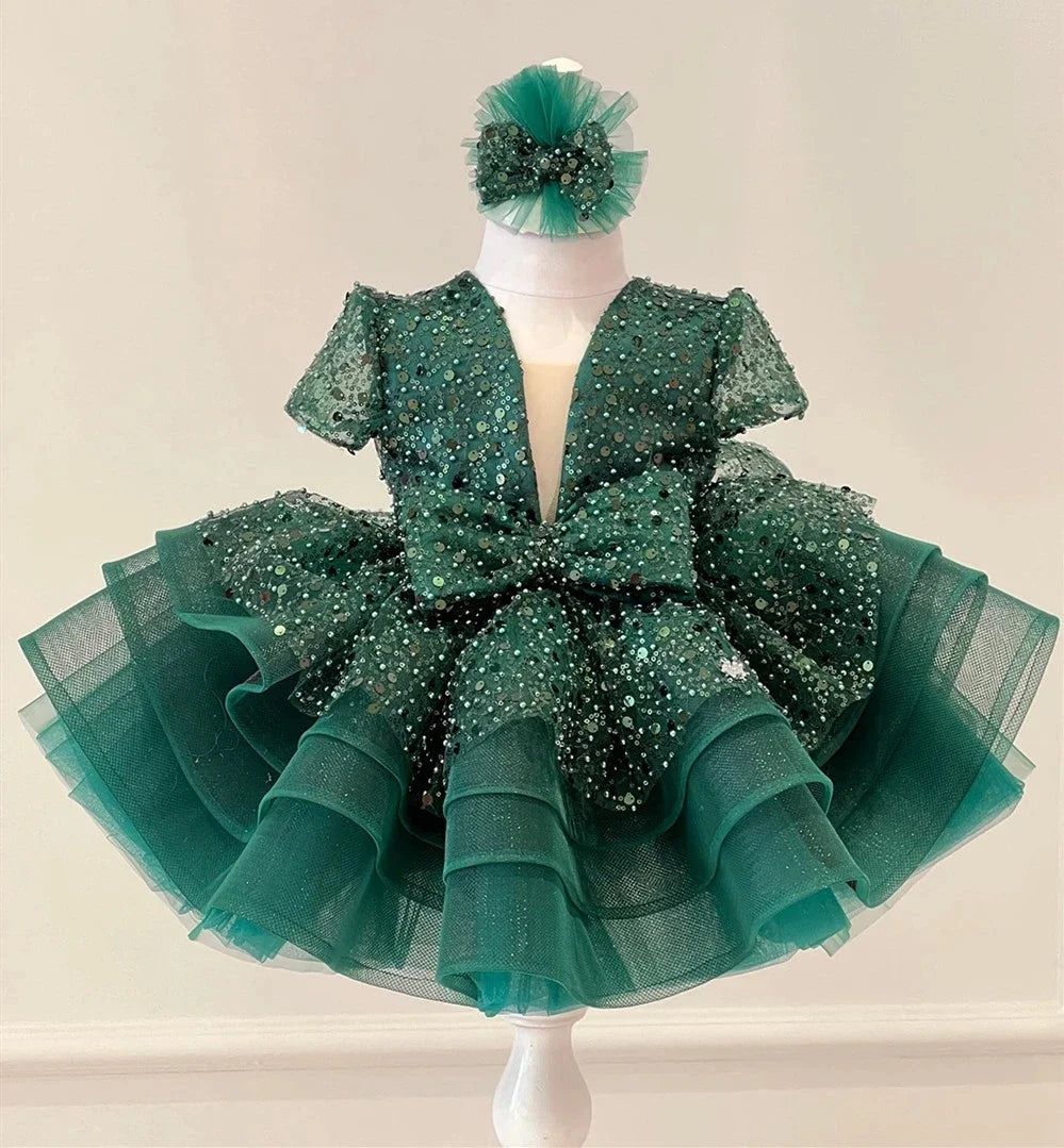 Shining V-Neck Baby/Kids Girls Communion Dresses