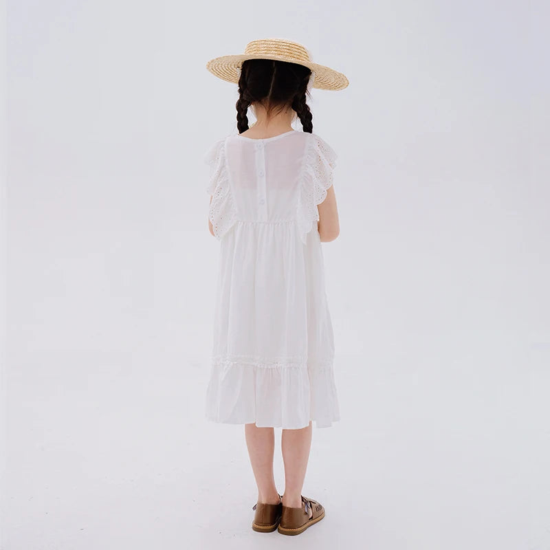 Lace Design Kids Girls Stylish Cotton Princess Dress for Summer