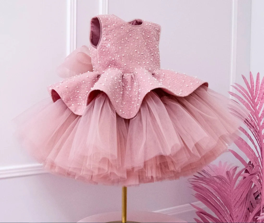 Girls Sleeveless Bow Flower Design Birthday Party Dresses childrensterritory
