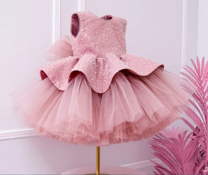 Girls Sleeveless Bow Flower Design Birthday Party Dresses childrensterritory