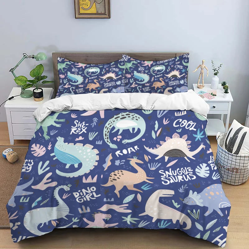 HD Cartoon Dinosaur Print Bedding Set for Kids Bed childrensterritory