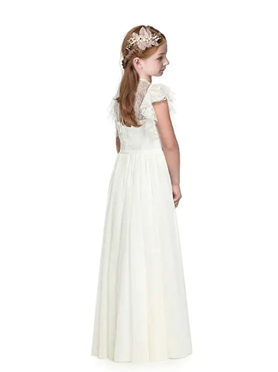 Lace Design Floor Length Girls Pageant Gowns