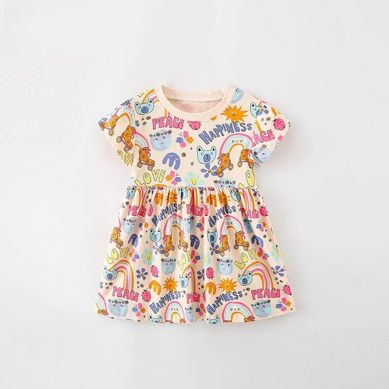 Kids Girls Cartoon Print Cotton Summer A-LINE Dresses