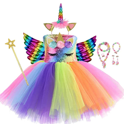 Kids Girls Unicorn Design LED Lights Sequin Tutu Dress for Halloween