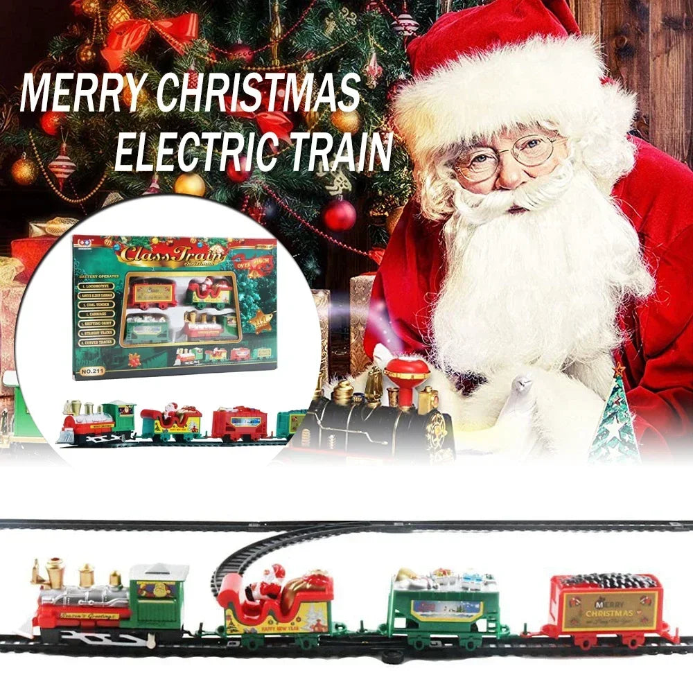 Electric Christmas Train Toy Set with Light Sound for Kids