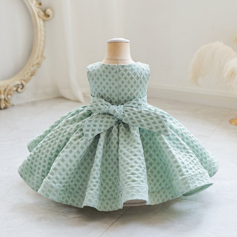 Baby Girl Plaid Flower Bowknot Sleeveless Evening Party Outfit childrensterritory