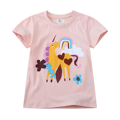 Kids Girls Cartoon Unicorns Design Summer Cotton Tees