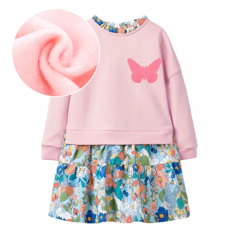 Kids Girls Inside Fleece New Style Long Sleeve Warm Dresses childrensterritory