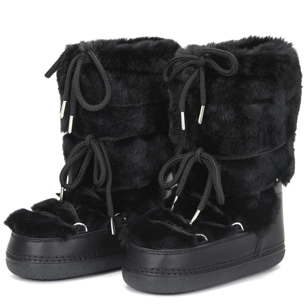 Fluffy Faux Fur Middle Calf Platform Snow Boots for Women childrensterritory