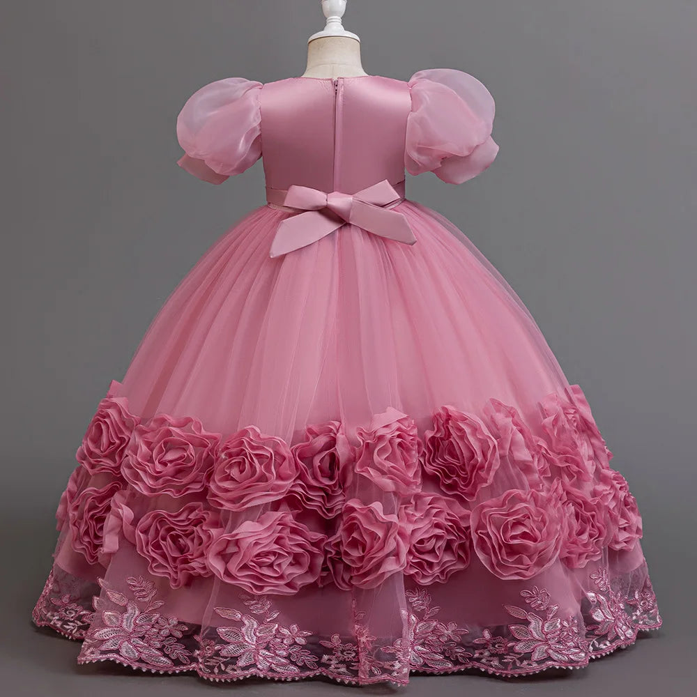 Flower Appliqués and Sequin Design Girls Long Party Dresses childrensterritory