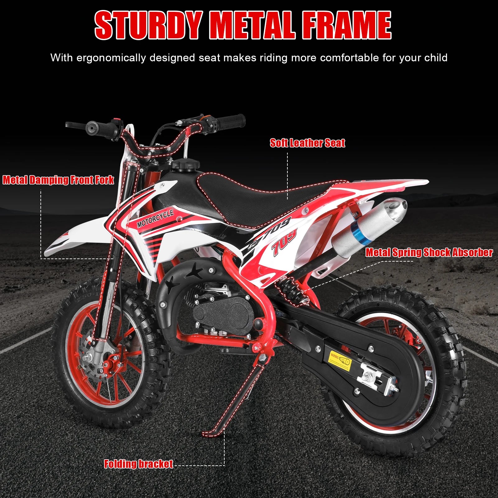 Off-road Mini Motorcycle for Kids with Front and Rear Disc Brakes