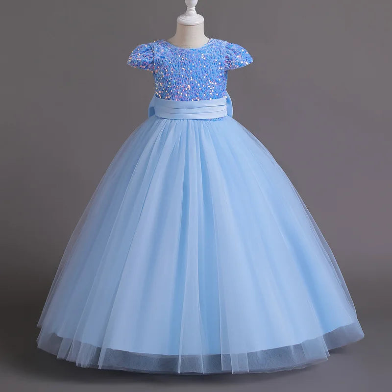 Sequin Bow Design Fluffy Formal Evening Party Dresses childrensterritory