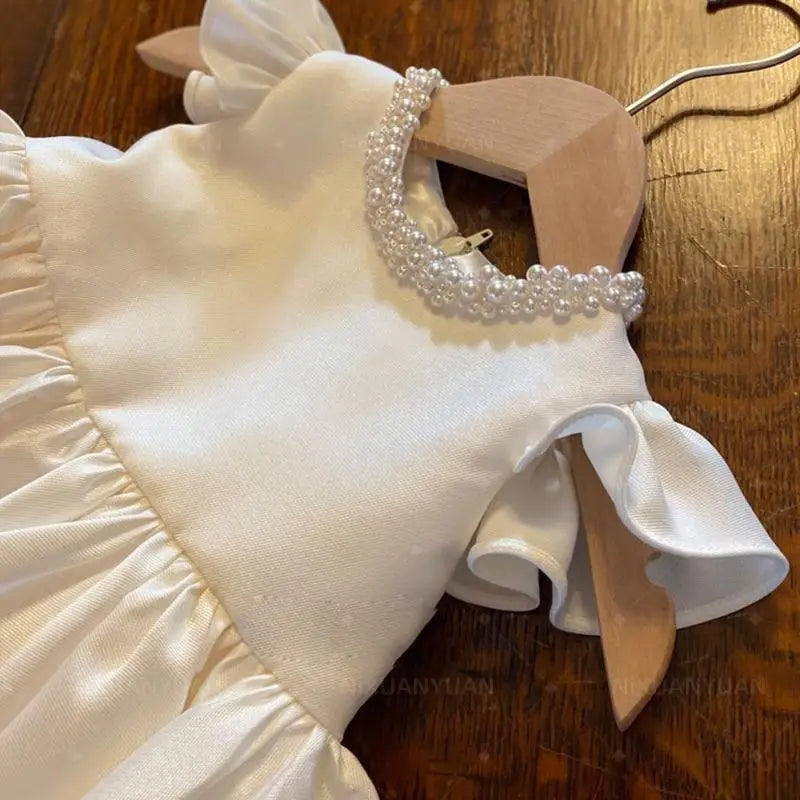 Pearl Neck Design Fluffy Kids Girls First Communion Dresses childrensterritory