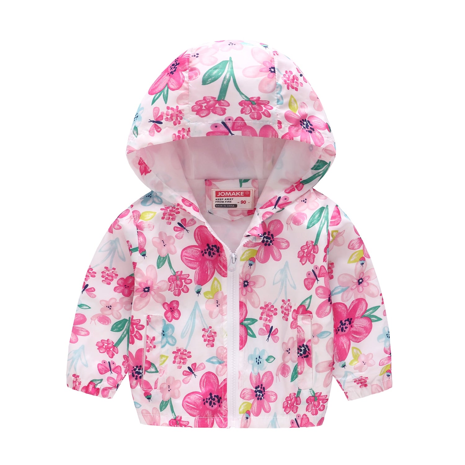 Kids Girls Colorful Cartoon Prints Windproof Hooded Jackets childrensterritory