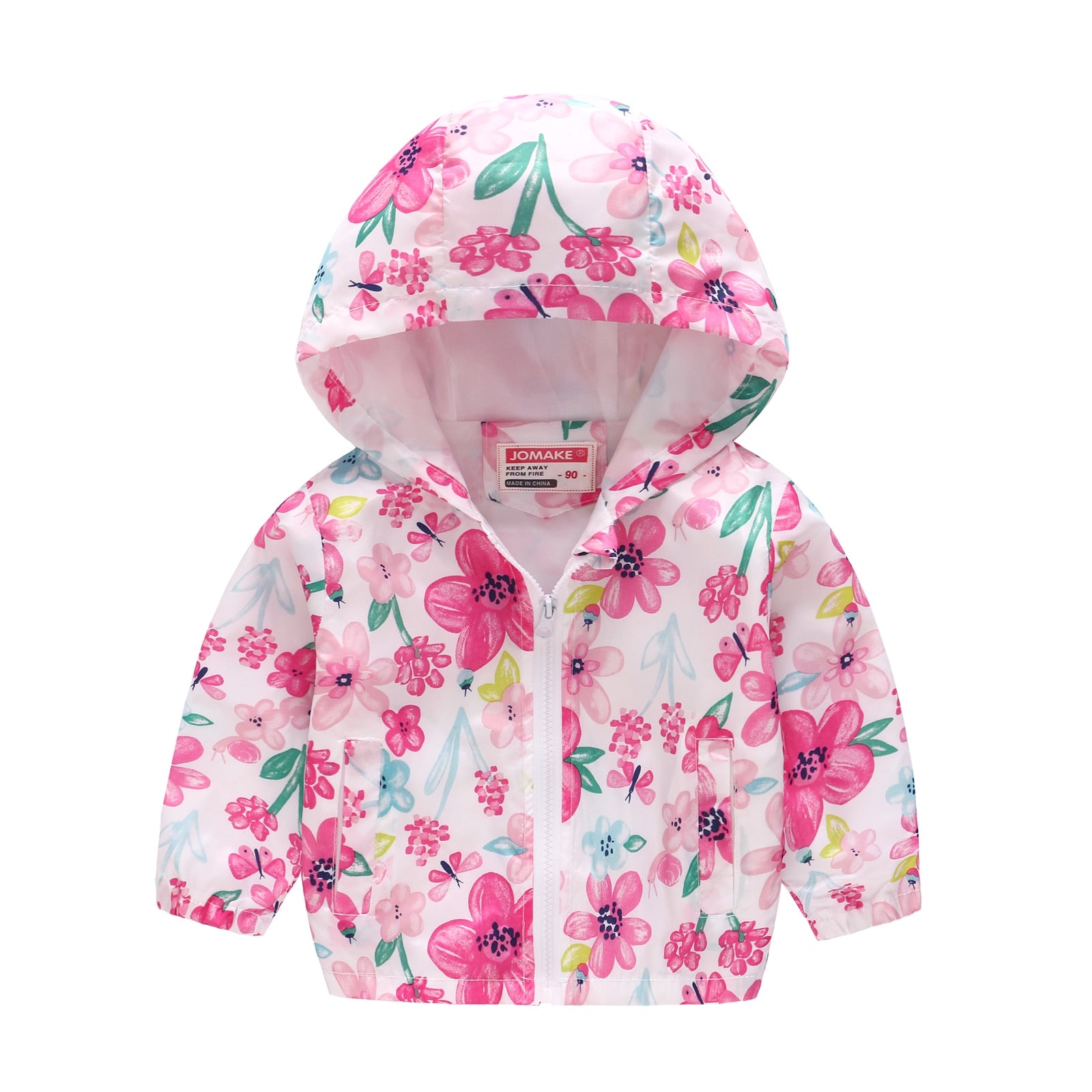 Kids Girls Colorful Cartoon Prints Windproof Hooded Jackets childrensterritory