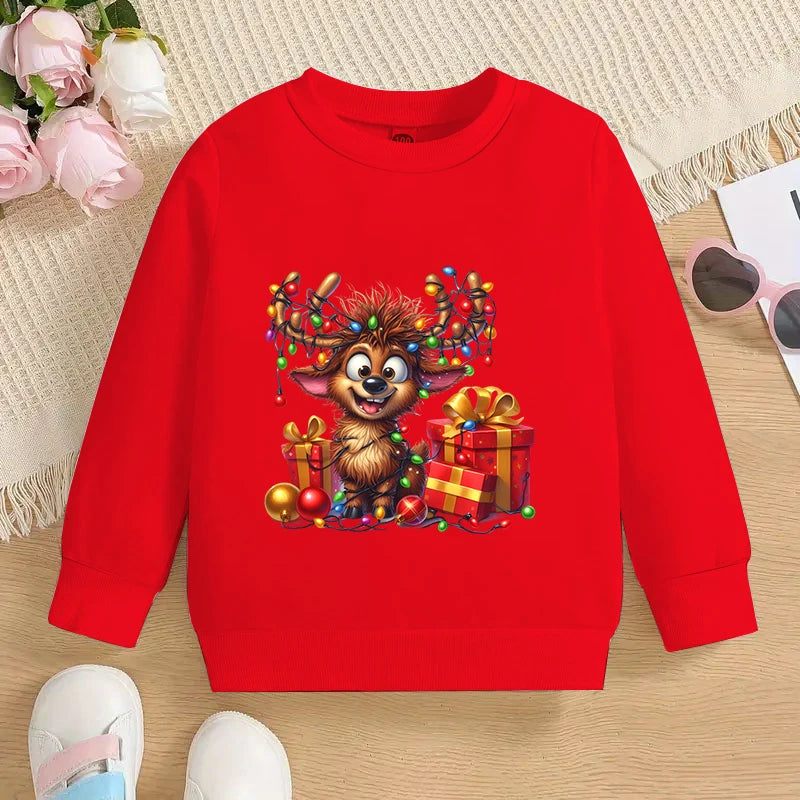Boys &amp; Girls Elk Deer Print Christmas Sweatshirts childrensterritory
