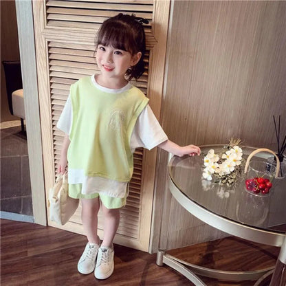 Kids Girls Patchwork Tops &amp; Shorts Casual Clothing Set childrensterritory