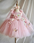 Little Girls' Pink A-Line Puffy Tiered Dress for Birthday