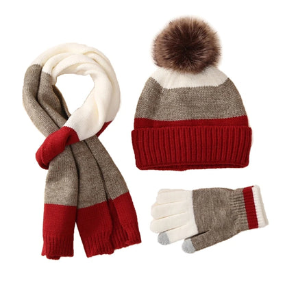 Little Boys and Girls Knitted Warm Plush Hat Scarf Gloves Set