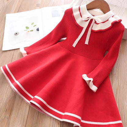 Kids Girls Pleated Knitted Warm Sweater Dresses childrensterritory