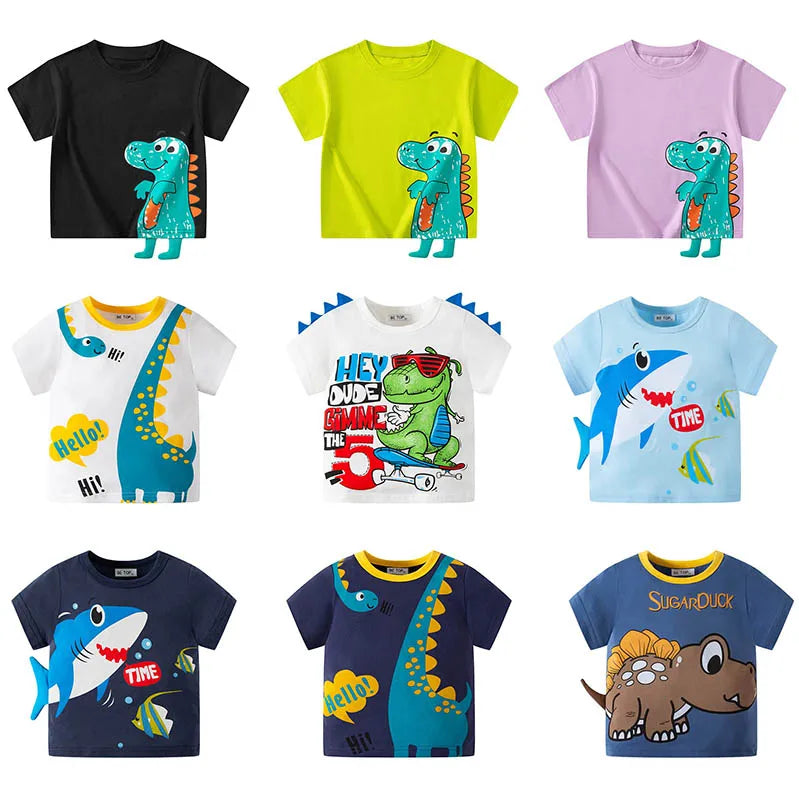 Green Cartoon Frog Print Summer T-Shirts for Kids