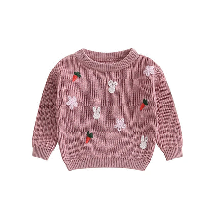 Baby Girls Cartoon Embroidery Knitted Easter Sweater childrensterritory