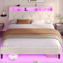 Velvet Upholstered LED Queen Bed Frame with Headboard Storage childrensterritory