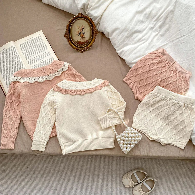 Baby Girl Hollow Out Knitwear Outfit Set
