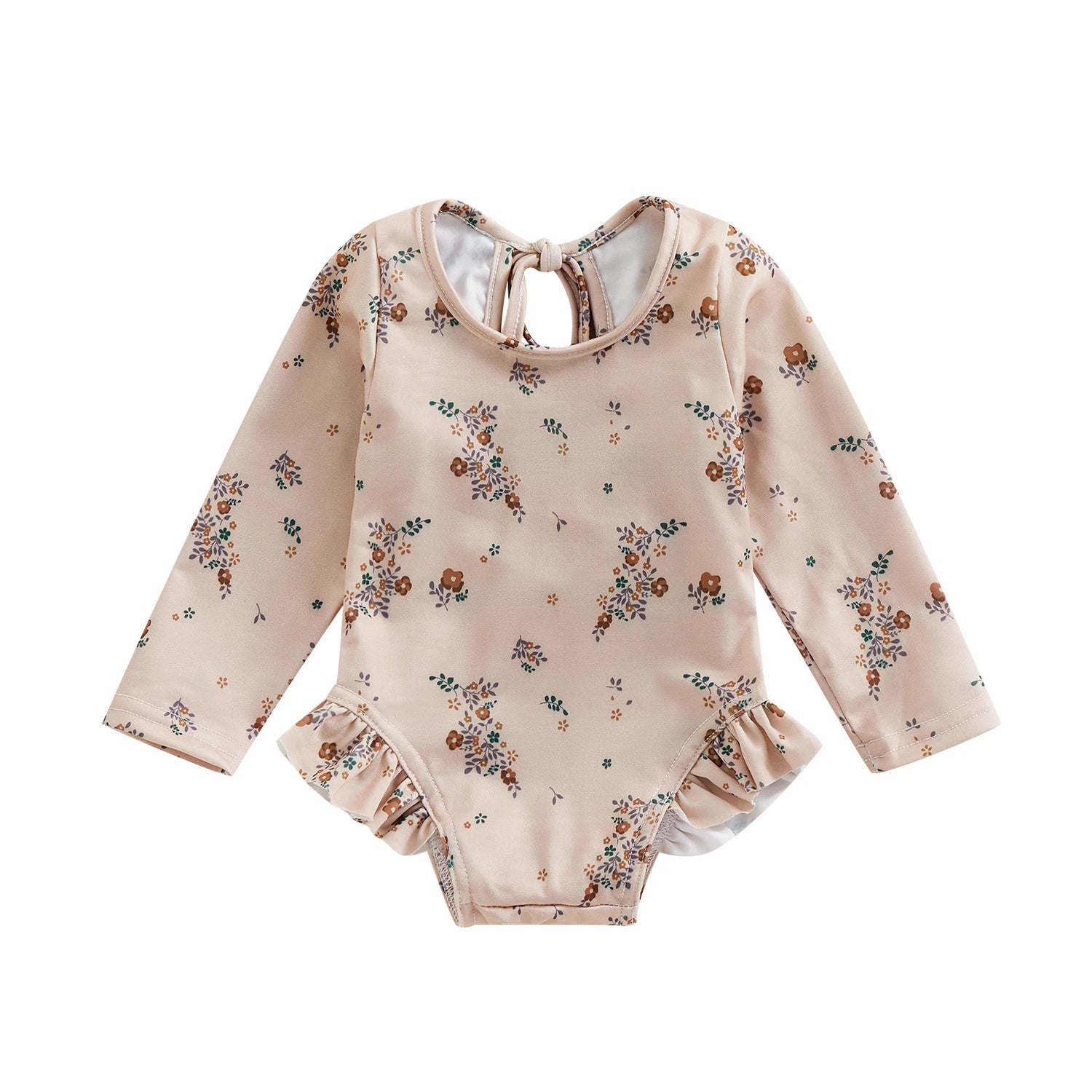 Floral Print Baby Girl Backless Long Sleeve Swimwear childrensterritory