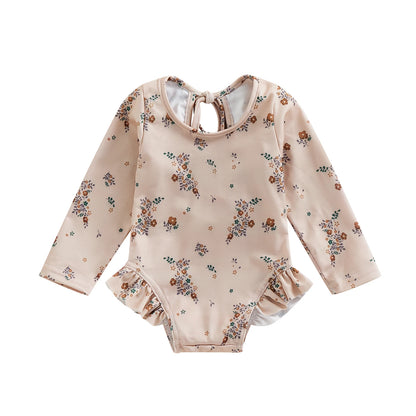 Floral Print Baby Girl Backless Long Sleeve Swimwear childrensterritory